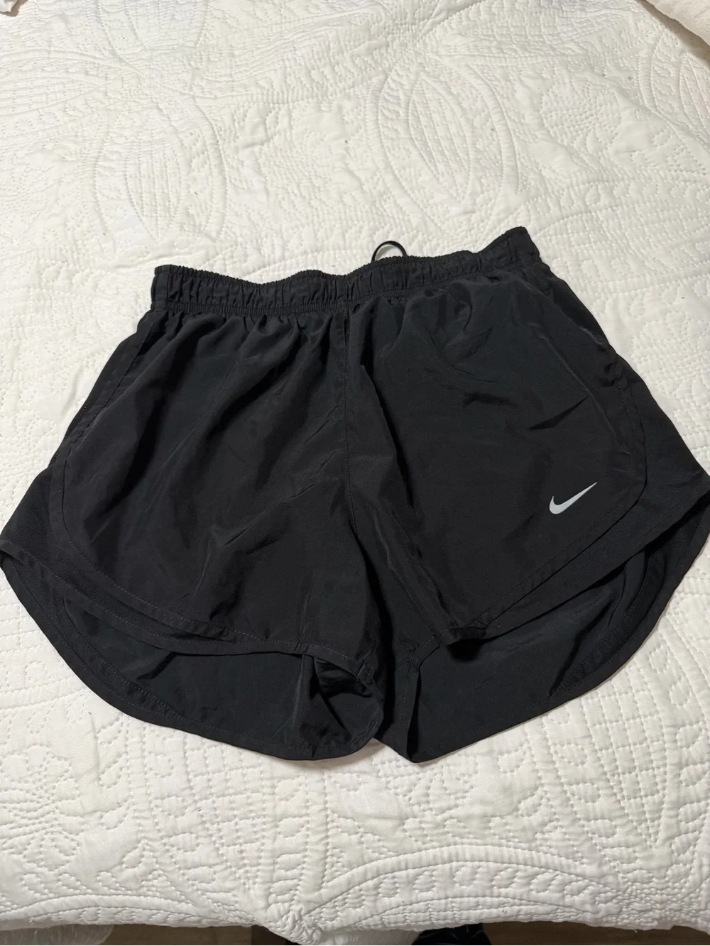 Nike Black Women's Athletic Running Shorts with Silver Swoosh